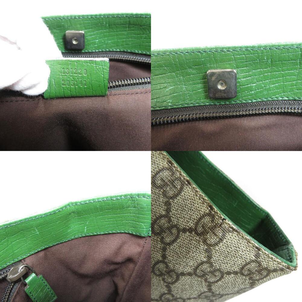 Gucci GG Supreme Tote Bag green leather handles trim - Picture 7 of 11
